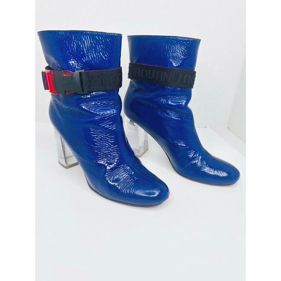 Christian Louboutin Blue Patent Leather Vogue Plexi Telesiege Ankle Boots EU 38 - Picture 8 of 11
